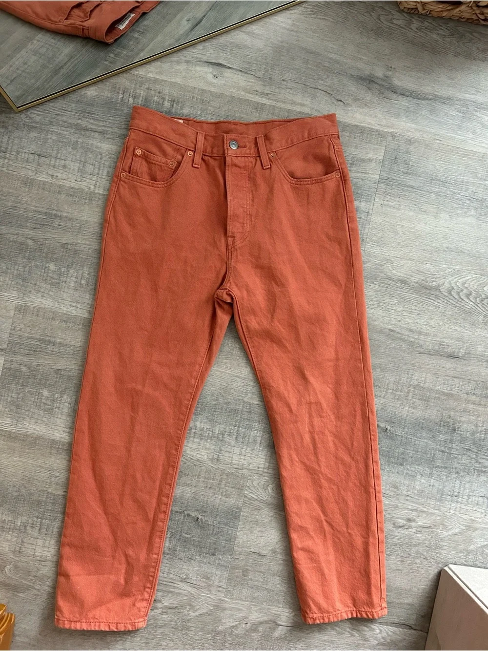 Levi’s Premium 501 Original Crop Jeans 28x26 Terracotta Burnt Orange Button Fly
